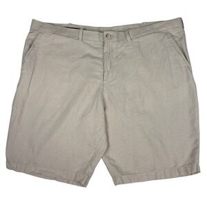 Perry Ellis Mens Beige Linen Blend Herringbone Shorts Size 46 Tan Flat Front